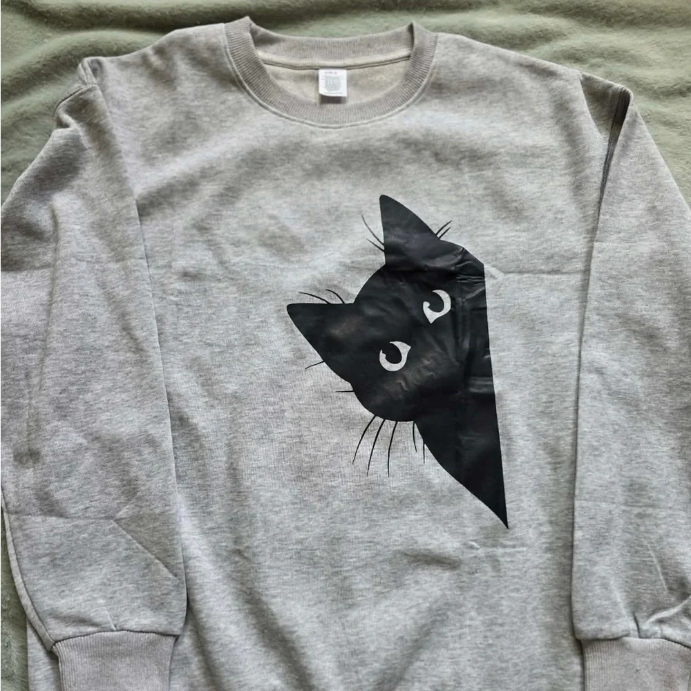 Gray Cat Graphic Sweatshirt - Black Cat Design